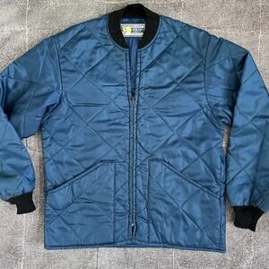 Men's Vintage 70's Dickson Industries Navy Blue Black Quilted Bomber Jacket Sz M